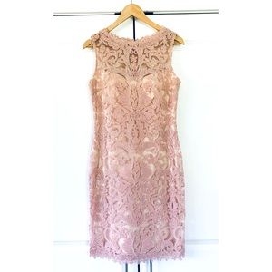 Tadashi Shoji Lace Dress Sleeveless Sheath Illusion Neckline Cocktail Size 6